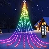 Flacchi Christmas Lights Outdoor with ‎Remote -16.4Ft Waterfall Tree Decoration Lights RGB Star String Lights for Tree Yard Exterior Wall Housetop Window Holiday Decor (RGB, 16.4FT)