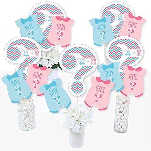 Big Dot of Happiness Chevron Gender Reveal - Gender Reveal Party Centerpiece Sticks - Table Toppers - Set of 15