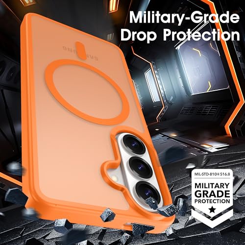 Image of Oterkin Magnetic Samsung Galaxy S26 Case, Orange | Matte, Compatible with MagSafe, Frosted Translucent, Shockproof Anti-Scratch Slim Fit, Military Grade Protection
