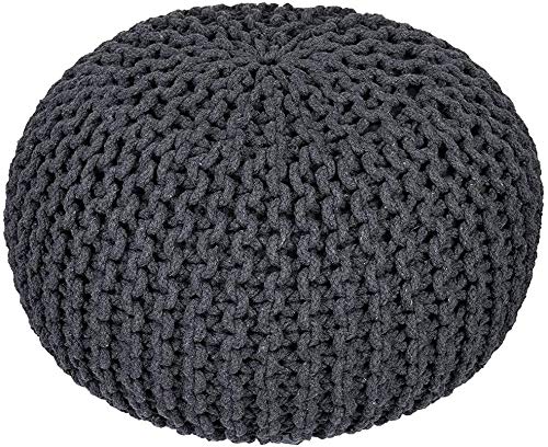 Pouf en coton tressé main DASHADAO l'excellence du tricot torsadé noir haut de gamme
