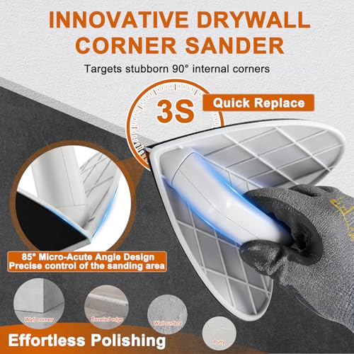 Image of Drywall Corner Sander, Semi Circular Hook and Loop Backing Angle Sanding Tool with 8Pcs 9 Inch Sanding Discs 80 120 180 240 Grit for Corners and Wall Cleaning and Polishing
