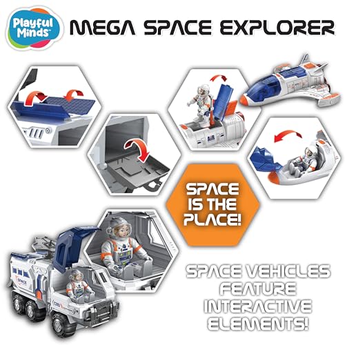 Playful Minds – Rocket Space Toy, Kids Spaceship Playset Includes Space Shuttle, Astronauts, Take Apart Outer Space Adventure Set for Boys and Girls, Lights and Sounds, 15-Piece Set STEM Toy