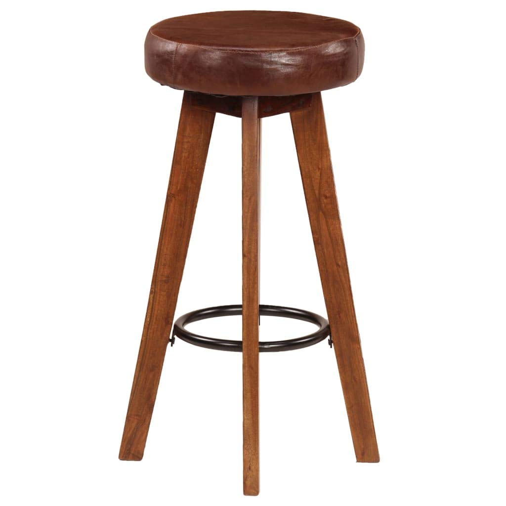 Homgoday Taburetes de bar de 2 piezas de piel auténtica y madera maciza de acacia, silla de oficina, silla de oficina, silla de escritorio para dormitorio o salón