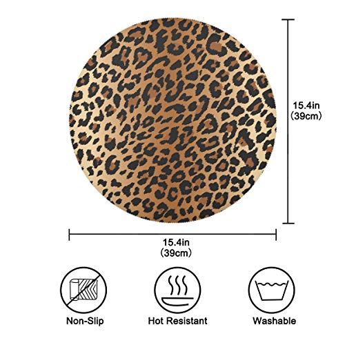 Blueangle Sexy Leopard Grain Table Round Placemats Set Of 6 Polyester Washable Decoration Table Mats, 15.4" #TOP3