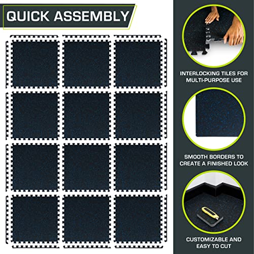 Image of ProsourceFit Rubber Top Exercise Puzzle Mat -inch, EVA Foam, Protective Interlocking Tiles for Home Gym Equipment and Workouts; Blue, 48 SQ FT, 12 Tiles