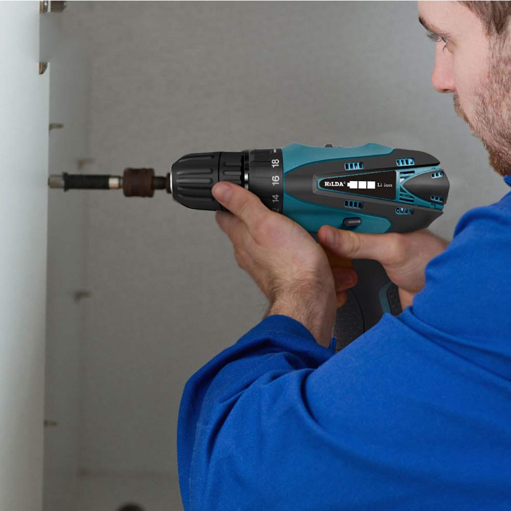 Trapano Elettrico Senza spazzole 12V Avvitatore a Batteria, 25 Accessori, con Coppia di serraggio 18 + 1, Impugnatura Regolabile in 2 Posizioni, Coppia Massima 35 NM