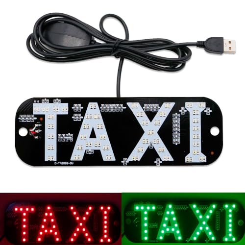Juren Taxi Sign, 2colors LED Light Logo,on Car Window with DC 6V Car Charger Inverter for Rideshare Driver Taxi Light up Sign (Red and Green)