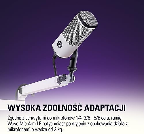 Elgato Wave Mic Arm LP Biały - niskoprofilowe ramię mikrofonu premium, zarządzania kablami, zacisk stołowy, wszechstronność i pełna regulacja, do podcastów, transmisji, biura domowego itp.