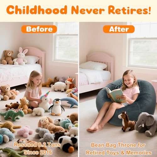 image for Lukeight Stuffed Animal Storage Bean Bag Chair Cover - Premium Velvet 