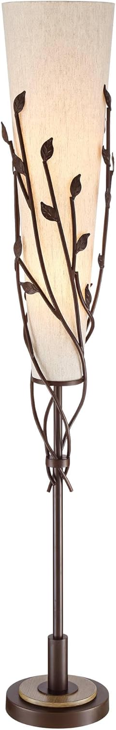Franklin Iron Works Folia Industrial Rustic 66" Tall Floor Lamp Standing with Smart Socket Oil Rubbed Bronze Organic Vine Leaf Tapering Cone Linen Shade for Living Room Bedroom Office House