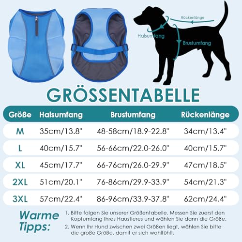 Katzinst Kühlweste für Hunde, Hundekühlweste mit Reflektierenden Streifen, Sonnenschutz Sommer Leichte Atmungsaktive, Spazierengehen Wandern, Kühlweste für Mittelgroße Hunde,Beagle,Blau XL