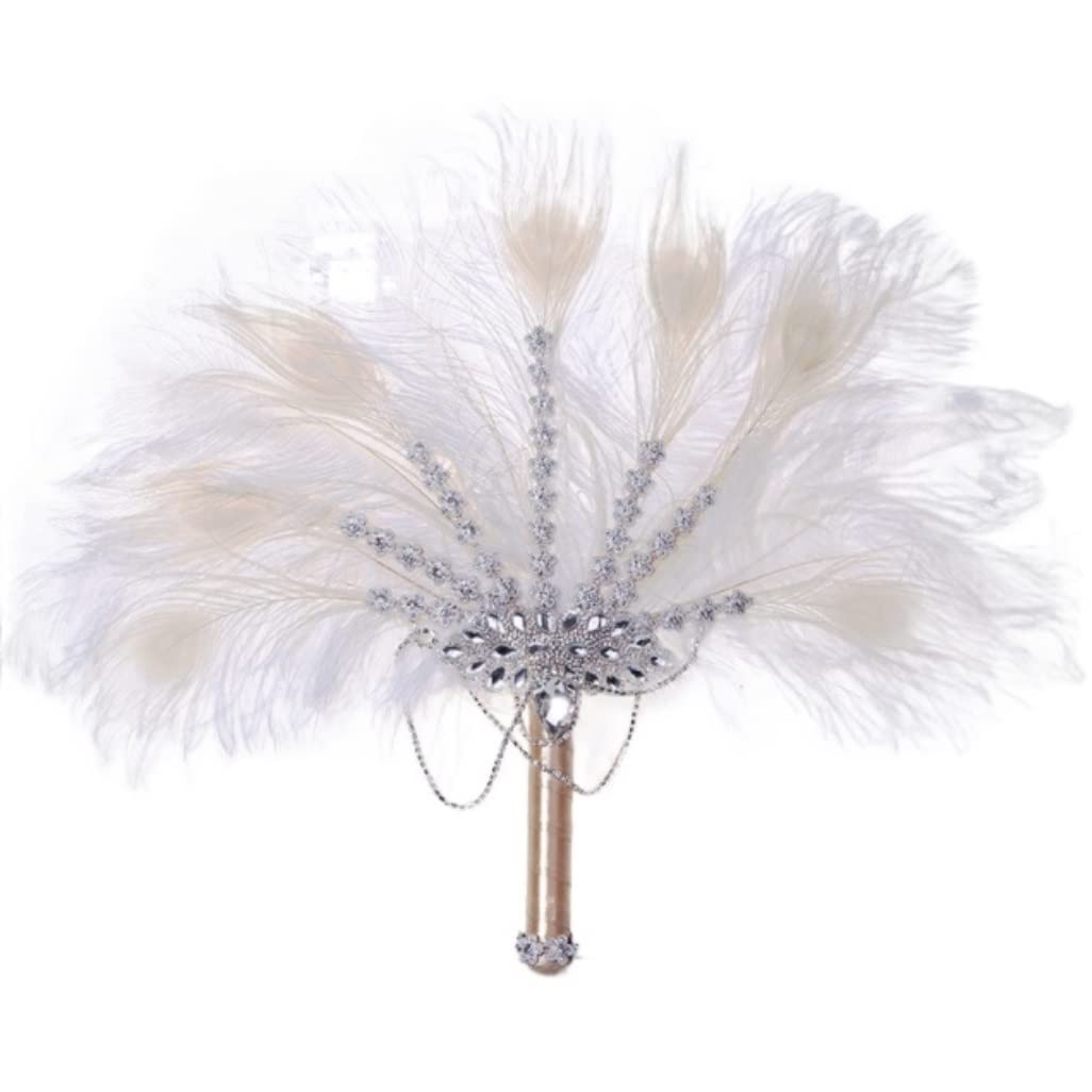 DANNMPX Display Fans Fan Bridal Feather Bouquet Decorative Crystal Bridesmaid Wedding Flapper Folding Hand Held(A)