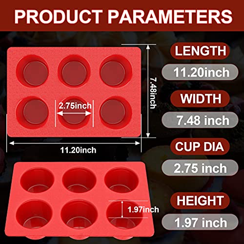 Jumbo Muffin Pan Silicone, European Lfgb Cupcake Pan 6 Cups, Non-Stick Deep Cupcake Baking Pan, Silicone Large Muffin Molds, Muffin Tins Bpa Free, Set Of 2 Red #TOP1