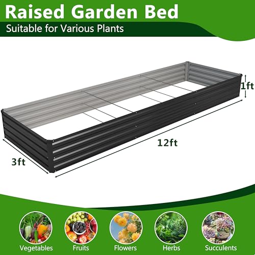 Image of 2PCS 12x3x1ft Galvanized Raised Garden Bed Kit,Metal Planter Box for Vegetables,Flowers,Herbs Durable Rust-Resistant Patio Gardening Beds,Black