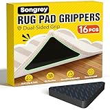 Songrey Rug Tape Rug Corner Grippers 16PCS, Reusable Double-Sided Carpet Tape to Hold Area Rugs Down, Non Slip Rug Pads Gripper for Hardwood Floors No Damage