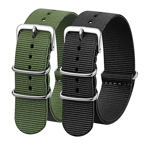 Verbstel Nylon Watchband Replacement Quick Release Heavy Buckle Watchstraps for Men Women (18MM, Green/Black)