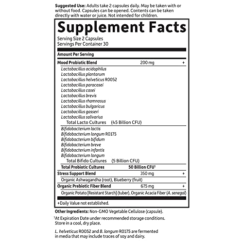 Garden Of Life Dr. Formulated Probiotics Mood+ Acidophilus Probiotic Supplement - Promotes Emotional Well-Being, Relaxation And Digestive Balance - Ashwagandha For Stress Management, 60 Veggie Caps #TOP5