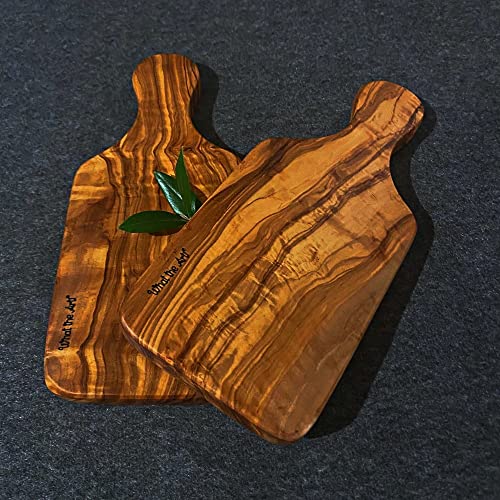 What the Art!® Olive Wood «Les Jumeaux» | 2er Set Olivenholz Vesper Bretter | Handarbeit | 23 x 10 x 2 cm | Kräuterbrett - Käsebrett - Brotzeitbrett - Frühstücksbrett