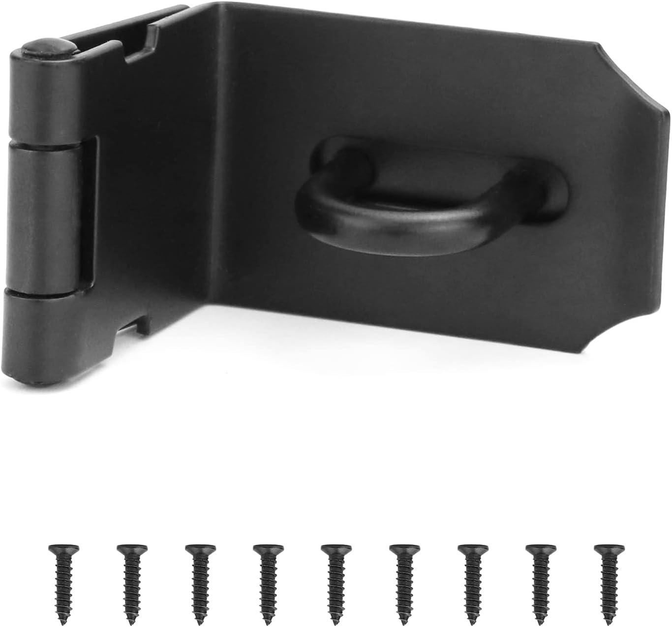 QWORK® Padlock and Hasp Set, 90 Degree Right Angle Door Clasp for Doors and Windows, Stainless Steel Matte Black