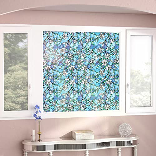 Toocust Decorative Window Films, 17.5" X 78.7" (45X200 Cm), Colorful Lily Flower Window Privacy Film, Static Cling Non-Adhesive Window Film, Vinyl Floral Window Film #TOP5