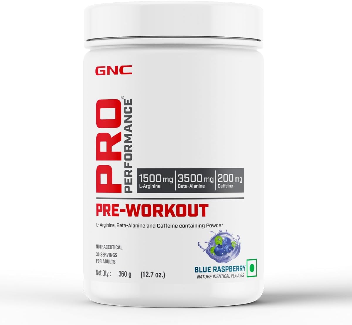 Pro Performance Pre-Workout | 360 gm | 30 Servings | Boosts Pump & Energy | Speeds Up Recovery | 1500 mg L-Arginine | 3500 mg Beta-Alanine | 200 mg Caffeine | Blue Raspberry