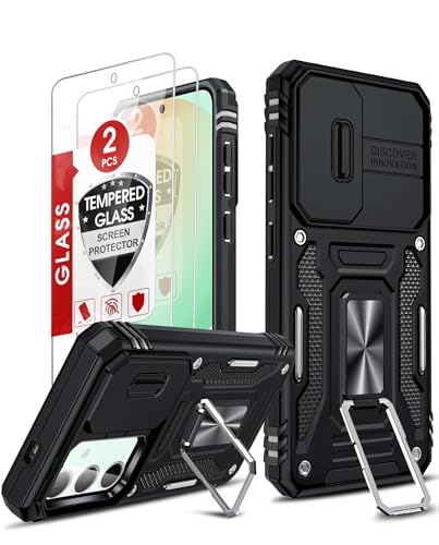 LeYi Funda para Samsung Galaxy S25 FE/S25FE 5G [2 Unidades] Templado Protector,Armor Carcasa Uso Rudo Cubierta de Cámara Deslizante Proteger 360 Full Protección Anillo Soporte Bumper Case, Negro