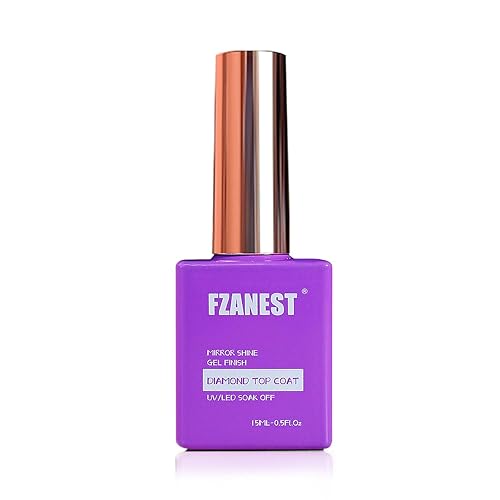 FZANEST Esmalte de uñas de gel de diamante, 0.5 onzas líquidas, capa superior transparente que no se limpia, brillo de espejo de alto brillo,