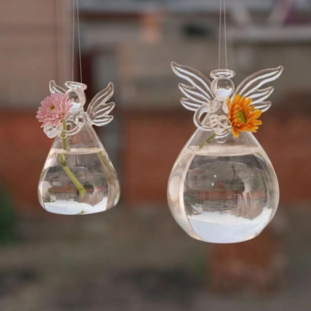 Yardwe 2Pcs Glass Hydroponic Flower Vase, Angel-Shaped Clear Glass Planter for Indoor Plants, Decorative Transparent Propagation Container for Living Room, Bedroom, or Office, 3.74x2.16 Inch
