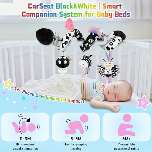 Image of Spiral Carseat Toys for Infants 0-6 Months, Black & White