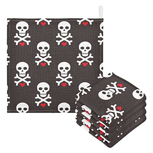 Image of Baby Washcloths Cotton Skull Red Heart Baby Muslin Washcloths Soft Baby Face Towel for Newborn Infants Baby Wipes, 11.8 X 11.8 Inch, 3 Pack