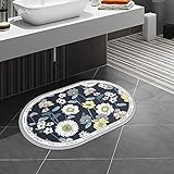 comfoyar Super saugfähige Badematten, Schnelltrocknend Blume rutschfest Badezimmermatte, Einfach zu reinigen Boden Duschmatte für Badewanne Spüle Wäscherei (40 x 60cm, Oval)