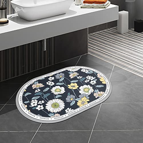 comfoyar Super Absorbent Bath Mats, Fast Drying Flower Non Slip Bathroom Mat, Easy to Clean Floor Shower Mat for Bathtub Sink Laundry (40 x 60cm, Oval)