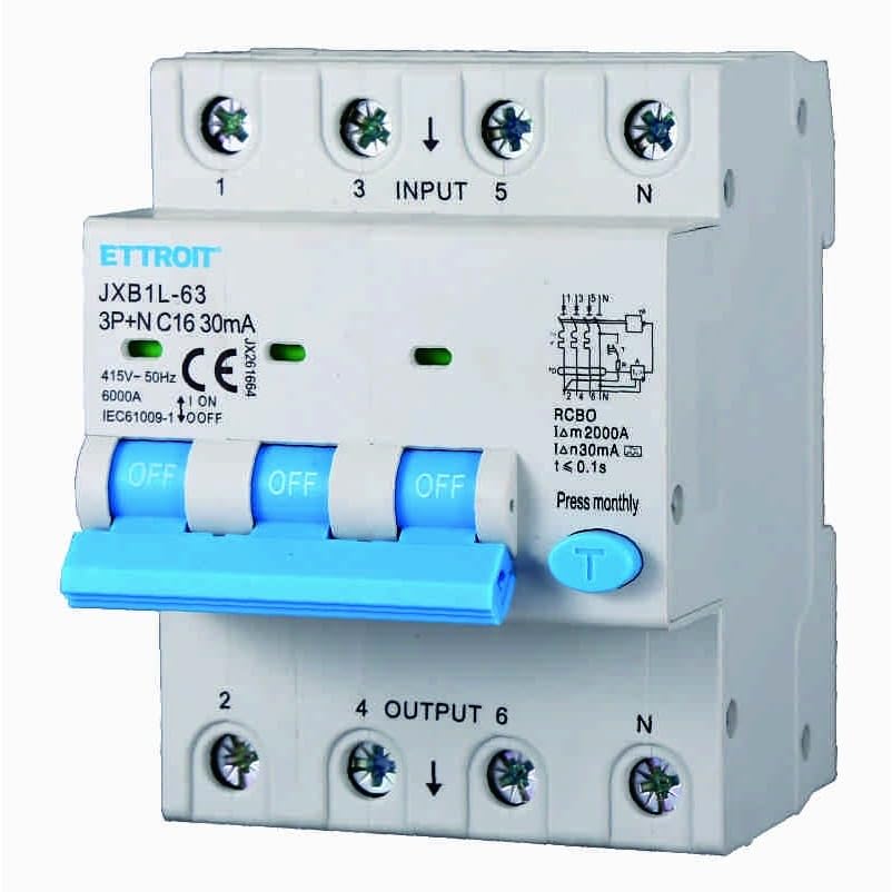 Interruttore Magnetotermico Differenziale 3P+N 16A 30mA 380V-6KA CLASSE A 30mA per Guida DIN - 4 Moduli DIN - Protezione Circuiti e Sicurezza Impianti