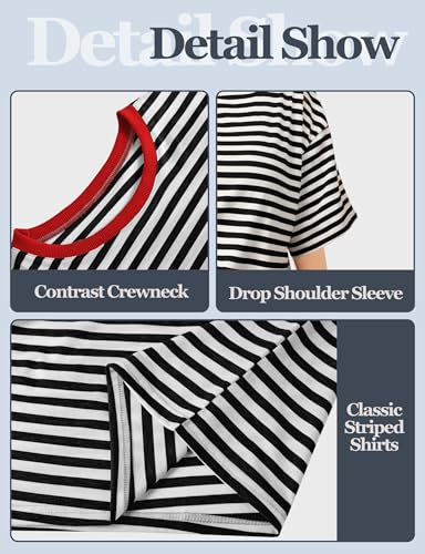 Buauty Womens Oversized Striped T Shirts, Color Block Tee Loose Fit Crew Neck Short Sleeve Tops Casual Summer Y2K 2025 Trendy4
