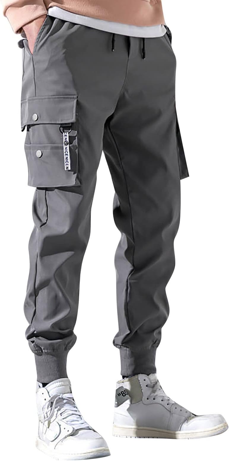 JUZILO Mens Hiking Cargo Pants Joggers Sports Pants Casual Cotton Gym Sweatpants Outdoor Trousers Mens Long Pants