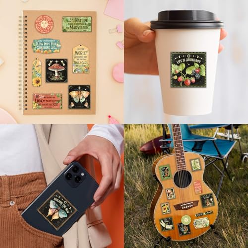 Image of Cottagecore Stickers Vintage Nature - Botanical Mushroom & Sunflower Waterproof Vinyl for Adults | Journal Planner Decor | Laptop Water Bottle Scrapbooking