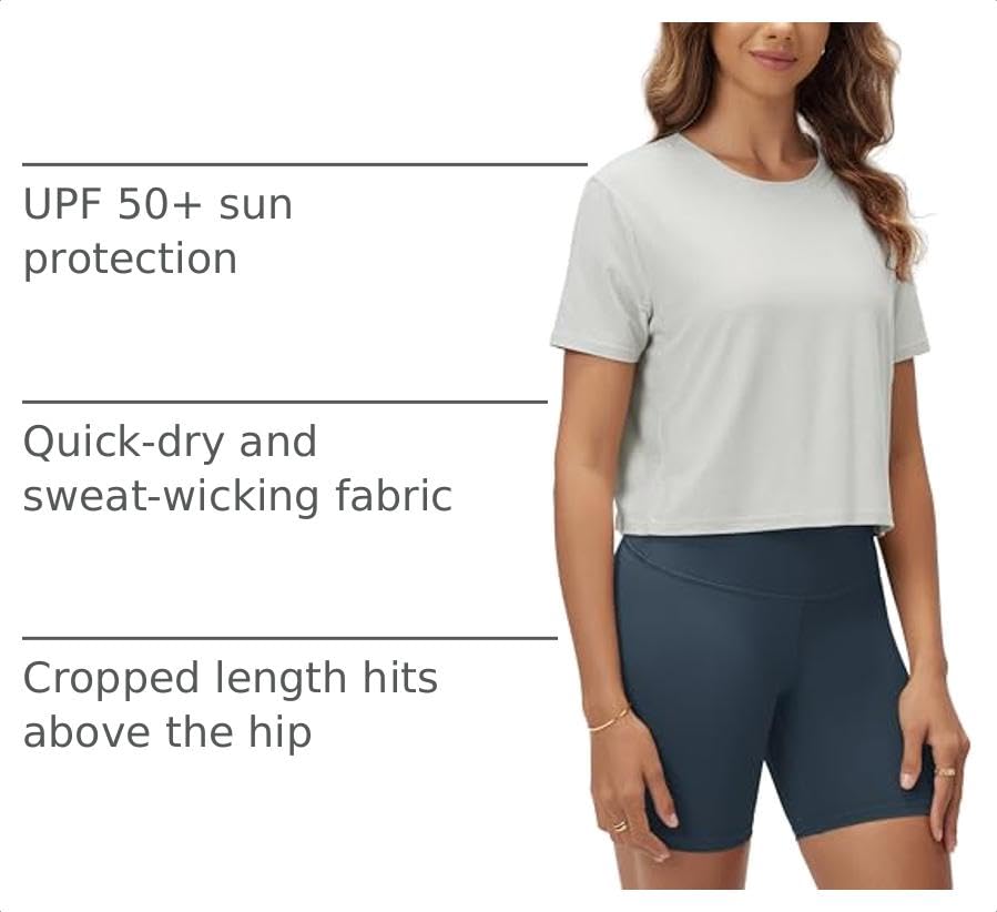 Image of ODODOS Women's Performance Cropped Tee Ultra Soft odSTRATUM Tech Short Sleeve Relaxed Top Crew Neck T-Shirts