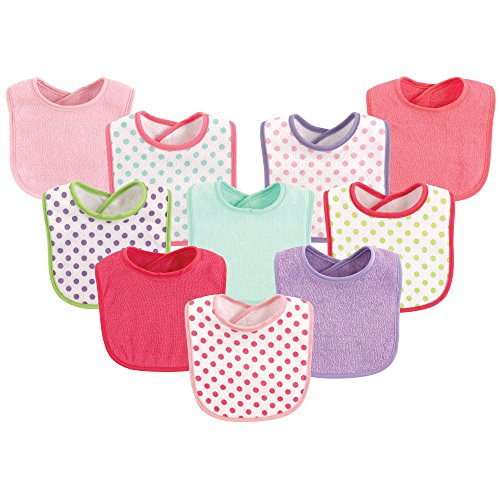Image of Luvable Friends Unisex Baby Cotton Terry Bibs, Girl Dot, One Size