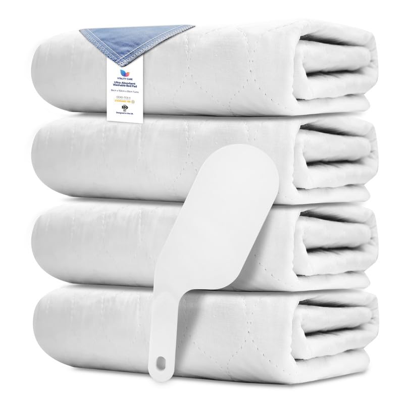 Vitality Care Waterproof Bed Wetting Mat for Kids, 5-Layer Absorbent Protection with Tuck-in Flaps, Machine Washable Mattress Protector, White, Single