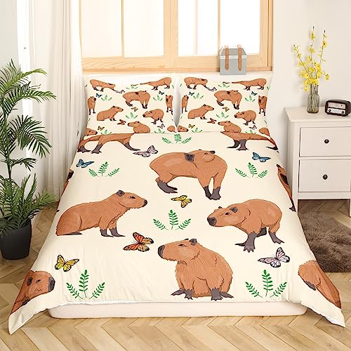 Parure de lit Capybara verte housse de couette 135x200 cm et taie d'oreiller animaux - 3