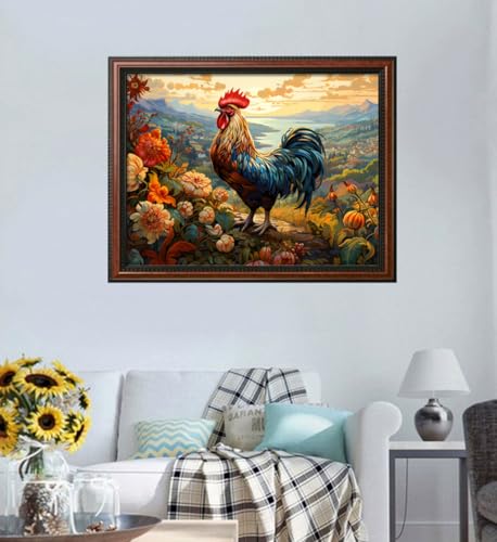 Image of Leczany Cross Stitch Stamped Kit for Adults - Colorful Rooster | DIY Embroidery Starter Patterns Craft Kit Needlepoint for Beginner | 11CT, 3 Strands | 17.3x13 inches