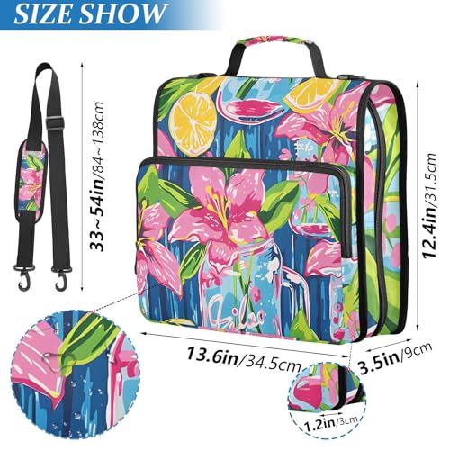 Image of Lily Pulitzer Mason Jars Zipper Binder Bag 3 Ring Binder with Shoulder Strap Zip Up 500 Sheets Capacity Multi Pockets for School Office Supplies