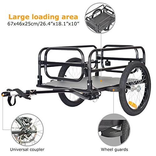 Tiggo Klappbar Fahrrad Lastenanhänger Fahrradanhänger Ladefläche: 67 x 46x25 cm/ca. 70 Liter / 2 Getränkekästen, 40 kg Ladegewicht