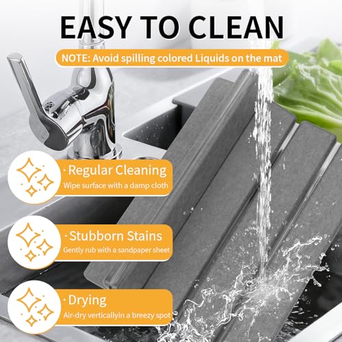 Image of Stone Dish Drying Mat for Kitchen Counter, 16''x12'' Quick Dry Stone Dishes Mats Foldable Foldable Water Absorbing Diatomaceous Earth Drying Organizer Pad for Dishes Utensils Bottles(Dark Gray)