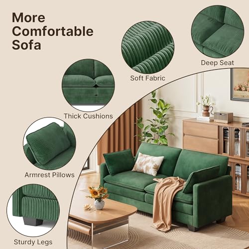 Image of Gizoon 71 inch Small Cloud Loveseat Couches for Living Room, 2 Seater Love Seat Sofa with Comfy Deep Seat, Small Washable Couches with Removable Corduroy Cover for Apartment, Green