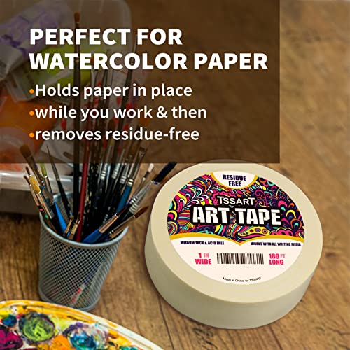 Tssart White Art Tape Medium Tack - Masking Artists Tape For Drafting Art Watercolor Painting Canvas Framing - Acid Free 1Inch Wide 180Ft Long #TOP4