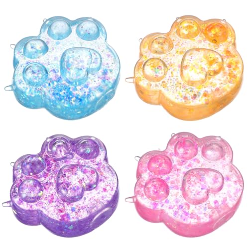 Abaodam Lot de 4 Jouets à Presser Souples de Patte de Chat, Couleurs Pastel Rose, Violet, Bleu, Jaune, Anti-Stress Sensoriel Kawaii, à Pincer Extensible pour Maison, Bureau et Voyages