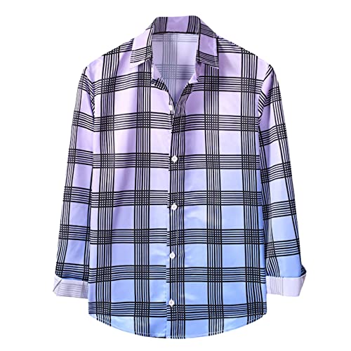 Mens Button Down Long Sleeve Shirts Striped Plaid Dress Shirts Wrinkle Resistant Work Business Cotton Blouse Tops #TOP1