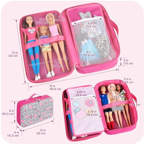 Badger Basket Stylish Travel Case for 12 Inch Fashion Dolls - Storage Solution with Pockets for Doll Accessories - Best for On-The-Go Travel - Lipstick Print Design by Badger Basket - Image 4