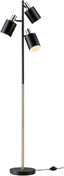 GLOBE Electric x Novogratz 67354 67" 3-Light Tree Floor Lamp, Matte Black, Brass Accents, Adjustable Pivoting Heads, Modern Standing Light for Living Room or Office, E26 Base, Upscale Industrial